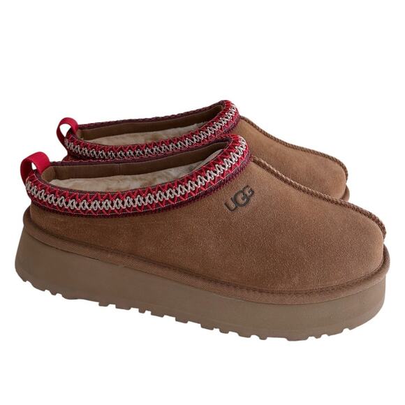 UGG Women's Tazz Slipper Chestnut Size 10 Suede Leather Platform NEW in Box - Picture 1 of 8